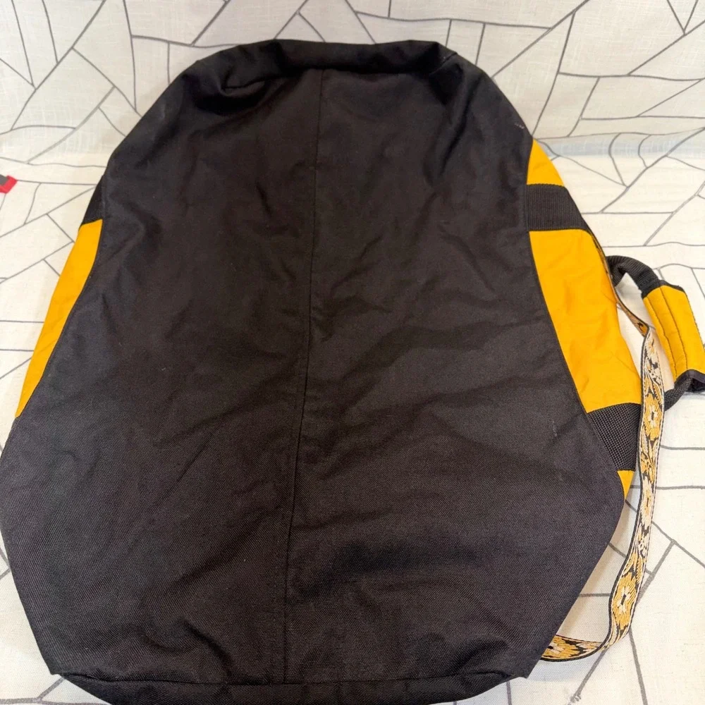 L.L. Bean Duffle Bag Large Yellow Black Floral Strap Travel Luggage Carry On